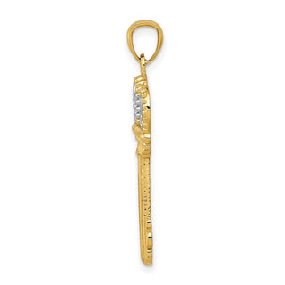 14k Yellow Gold and White Rhodium Polished Fleur De Lis Crown Key Pendant