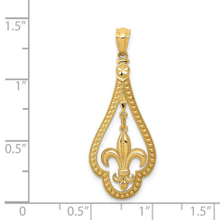 14k Yellow Gold Diamond-Cut Polished Fleur De Lis Dangle Pendant