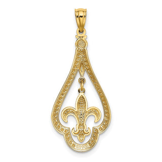 14k Yellow Gold Diamond-Cut Polished Fleur De Lis Dangle Pendant