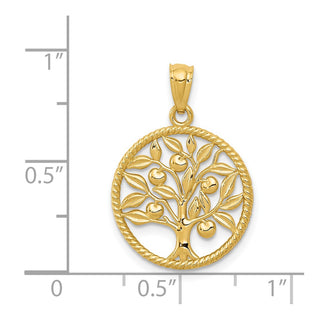 14k Yellow Gold Polished Tree Of Life In Round Pendant