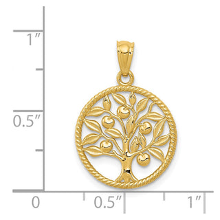 14k Yellow Gold Polished Tree Of Life In Round Pendant
