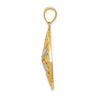 14k Yellow Gold w/Rhodium Diamond-cut Polished Fancy Square Pendant K5953