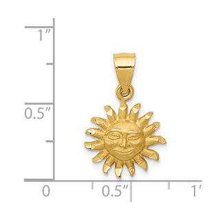 14k Yellow Gold Satin Diamond-Cut Sun Pendant