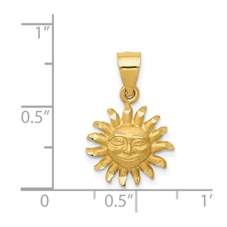 14k Yellow Gold Satin Diamond-Cut Sun Pendant