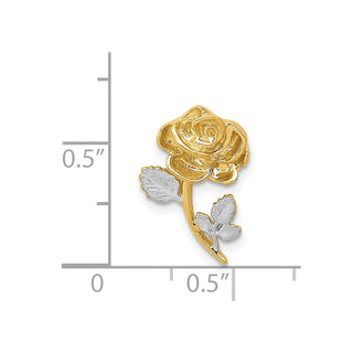 14k Yellow Gold and Rhodium Polished Rose Flower Slide