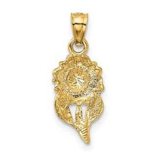 14k Yellow Gold Satin Diamond-Cut Sunflower Pendant