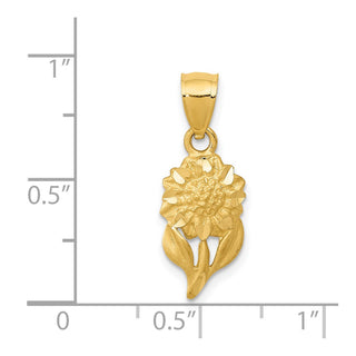 14k Yellow Gold Satin Diamond-Cut Sunflower Pendant