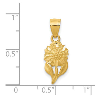 14k Yellow Gold Satin Diamond-Cut Sunflower Pendant