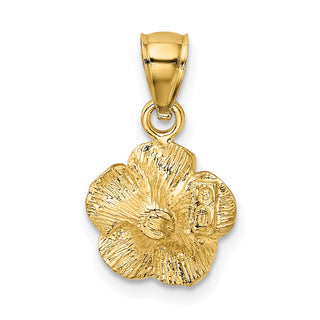 14k Yellow Gold Satin Diamond-Cut Hibiscus Pendant