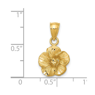 14k Yellow Gold Satin Diamond-Cut Hibiscus Pendant