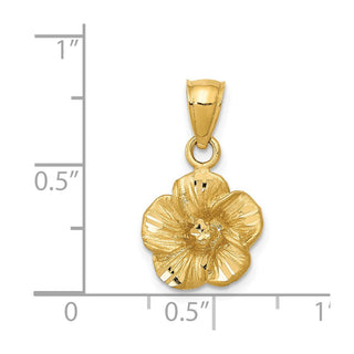 14k Yellow Gold Satin Diamond-Cut Hibiscus Pendant