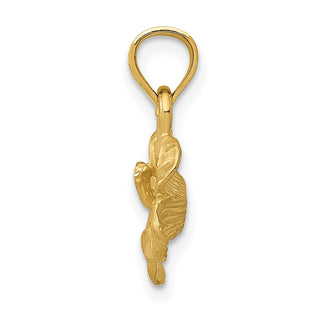 14k Yellow Gold Satin Diamond-Cut Hibiscus Flower Pendant