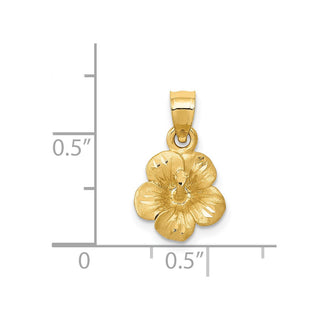 14k Yellow Gold Satin Diamond-Cut Hibiscus Flower Pendant