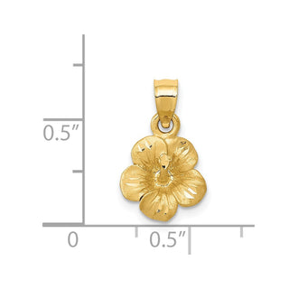 14k Yellow Gold Satin Diamond-Cut Hibiscus Flower Pendant