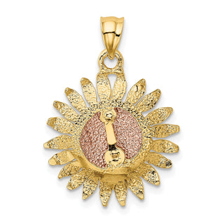 14k Two-Tone Gold Polished Sunflower Pendant