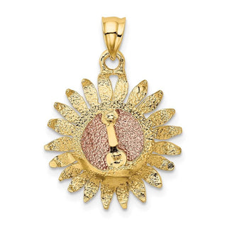 14k Two-Tone Gold Polished Sunflower Pendant