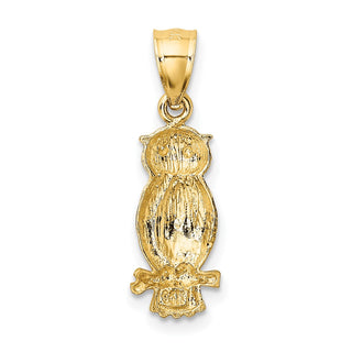 14k Yellow Gold Satin Diamond-Cut Owl Pendant