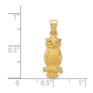 14k Yellow Gold Satin Diamond-Cut Owl Pendant