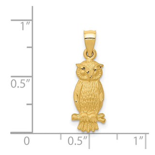 14k Yellow Gold Satin Diamond-Cut Owl Pendant