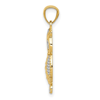 Mens 14k Yellow Gold and Rhodium Polished and Textured Owl Pendant