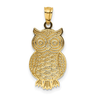 Mens 14k Yellow Gold and Rhodium Polished and Textured Owl Pendant
