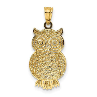 Mens 14k Yellow Gold and Rhodium Polished and Textured Owl Pendant