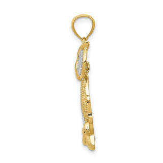 Mens 14k Yellow Gold And Rhodium Diamond-Cut Polished Moveable Owl Pendant