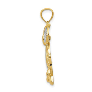 Mens 14k Yellow Gold And Rhodium Diamond-Cut Polished Moveable Owl Pendant