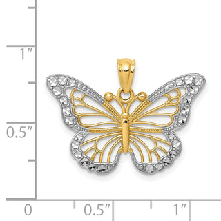 14k Yellow Gold And Rhodium Diamond-Cut Polished Open Butterfly Pendant