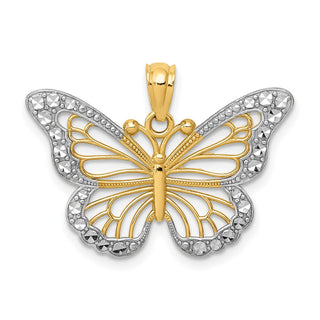14k Yellow Gold And Rhodium Diamond-Cut Polished Open Butterfly Pendant