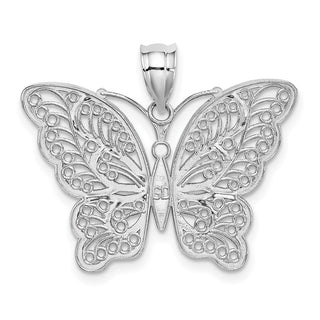 14k White Gold w/Yellow Plating Polished Filigree Butterfly Pendant