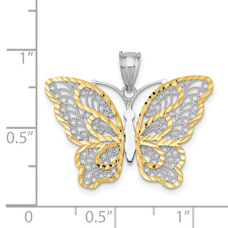 14k White Gold w/Yellow Plating Polished Filigree Butterfly Pendant