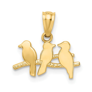 14k Yellow Gold Polished Three Birds On A Branch Pendant