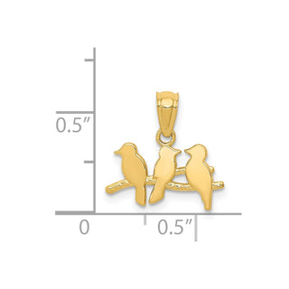 14k Yellow Gold Polished Three Birds On A Branch Pendant