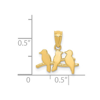 14k Yellow Gold Polished Three Birds On A Branch Pendant