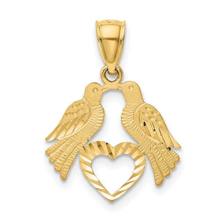 14k Yellow Gold Polished Diamond-cut Love Birds w/Heart Pendant