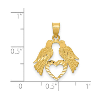 14k Yellow Gold Polished Diamond-cut Love Birds w/Heart Pendant