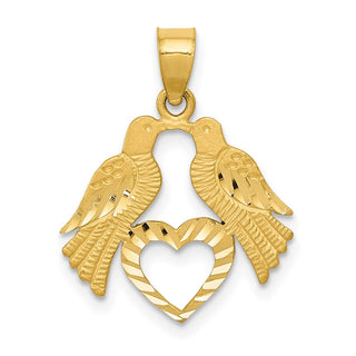 14k Yellow Gold Polished Diamond-cut Love Birds w/Heart Pendant