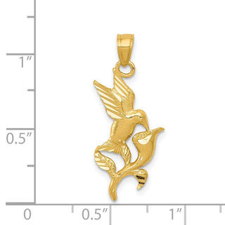 14k Yellow Gold Polished Hummingbird w/Flower Pendant