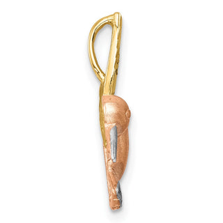 14k Two-tone Gold w/ Rhodium Satin and Diamond-cut Hummingbird Slide Pendant