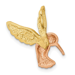 14k Two-tone Gold w/ Rhodium Satin and Diamond-cut Hummingbird Slide Pendant