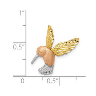 14k Two-tone Gold w/ Rhodium Satin and Diamond-cut Hummingbird Slide Pendant