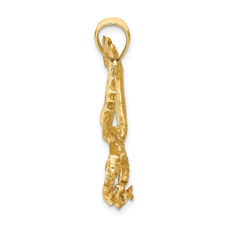 14k Yellow Gold Satin Diamond-cut Eagle Pendant K6001
