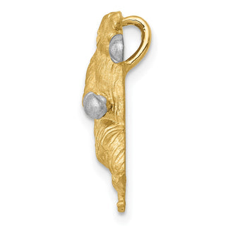 Mens 14k Yellow Gold and Rhodium Satin Diamond-cut Boxing Bear Slide
