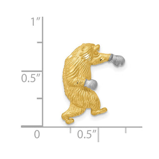 Mens 14k Yellow Gold and Rhodium Satin Diamond-cut Boxing Bear Slide