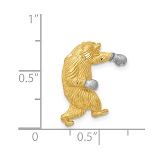 Mens 14k Yellow Gold and Rhodium Satin Diamond-cut Boxing Bear Slide
