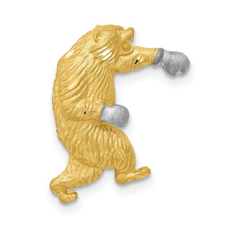 Mens 14k Yellow Gold and Rhodium Satin Diamond-cut Boxing Bear Slide