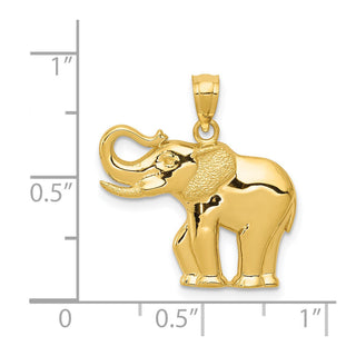 14k Yellow Gold Polished and Satin Elephant Pendant