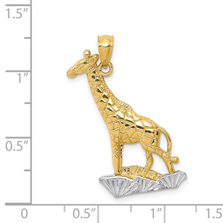 Mens 14k Yellow Gold And Rhodium Diamond-Cut Polished Giraffe Pendant