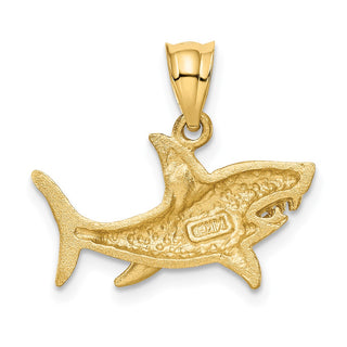 14k Yellow Gold Satin and Diamond-cut Shark Pendant